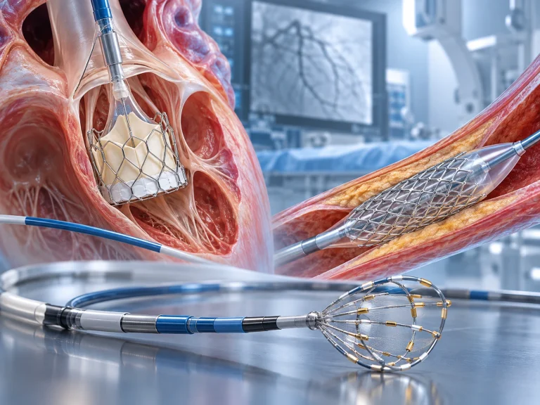 Transcatheter heart valve, coronary stent and electrophysiology catheter